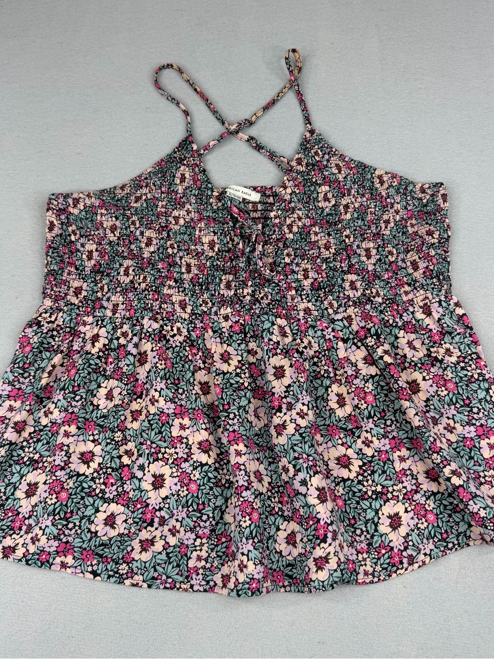 American Eagle Floral Smocked Babydoll Tank Top XL Cottagecore Boho